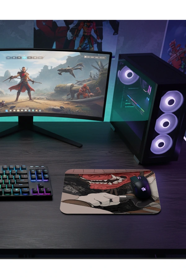 etsy-381 kare1 Savage Oni Gaming oyuncu Mouse pad Kaydırmaz Kauçuk Dikişli 480X400 Mm