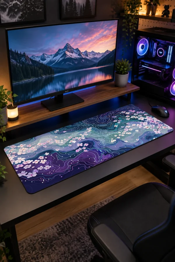 Violet Blossom Stream Gaming Mousepad