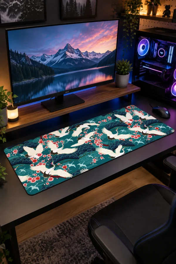 Crane Blossom Dance Gaming Mousepad
