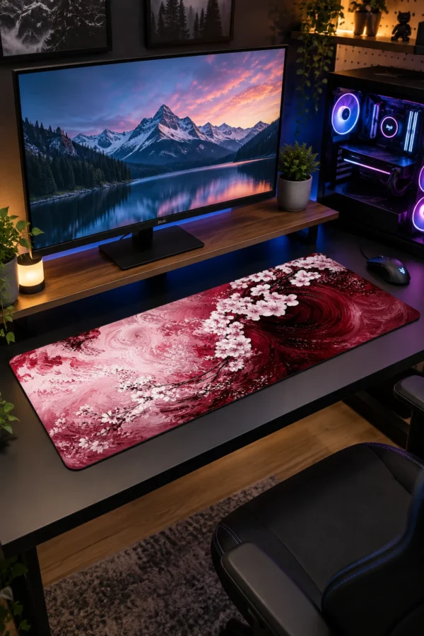 Crimson Blossom Vortex Gaming Mousepad