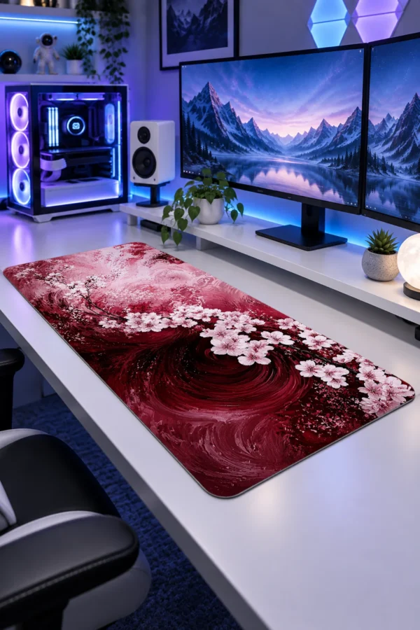 Crimson Blossom Vortex Gaming Mousepad