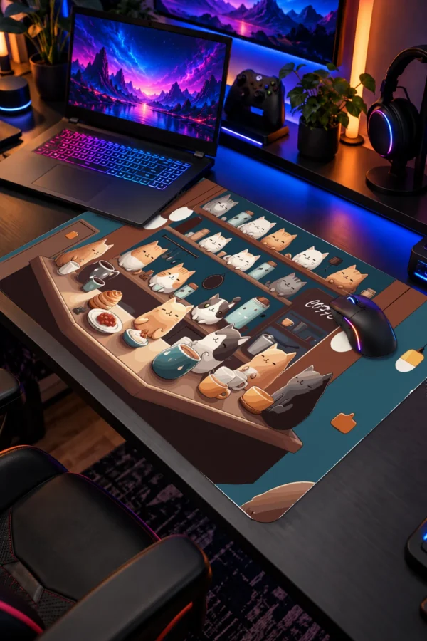Cat Cafe Harmony 60x40 Gaming Mousepad Cat Cafe Harmony Dizüstü Gaming Mousepad