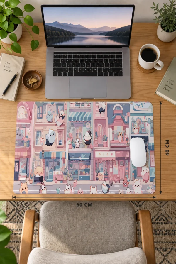 Pastel Kitty Lane 60x40 Gaming Mousepad Pastel Kitty Lane Dizüstü Gaming Mousepad
