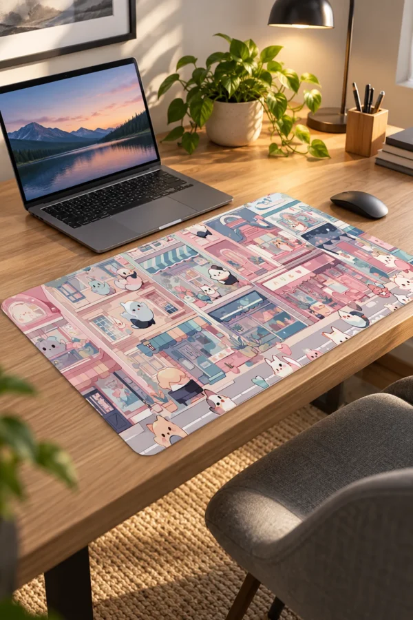 Pastel Kitty Lane 60x40 Gaming Mousepad Pastel Kitty Lane Dizüstü Gaming Mousepad
