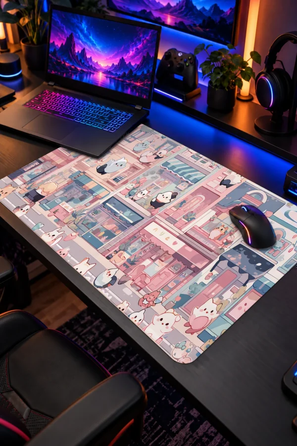Pastel Kitty Lane 60x40 Gaming Mousepad Pastel Kitty Lane Dizüstü Gaming Mousepad