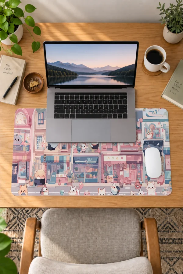 Pastel Kitty Lane 60x40 Gaming Mousepad Pastel Kitty Lane Dizüstü Gaming Mousepad
