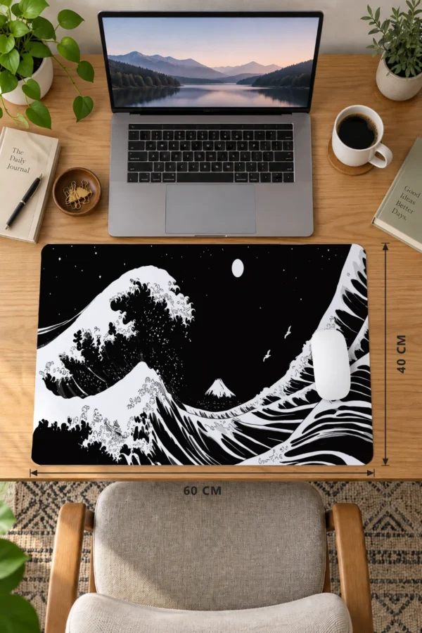 Kanagawa Black&White 60x40 Gaming Mousepad Kanagawa ETSY-53 Dizüstü Gaming Mousepad