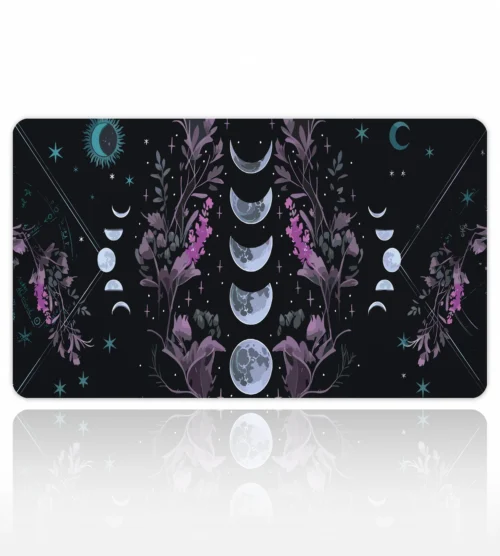 Night Flora 60x40 Gaming Mousepad Ay Evreleri Ve Mistik Çiçekler Temalı Tasarım Dizüstü Gaming Mousepad